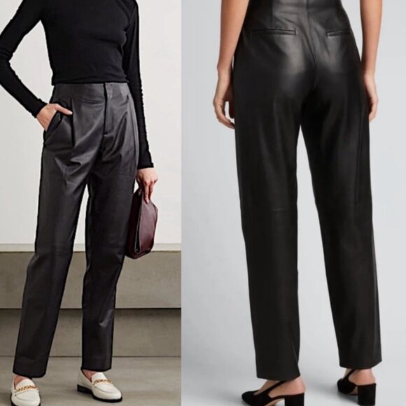 VINCE Leather Trousers Black Pleat Front Pants - Picture 12 of 12